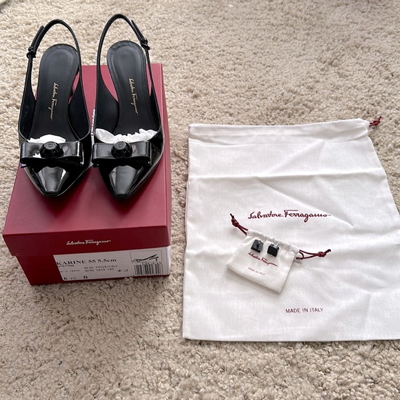 Salvatore Ferragamo Shoes - Salvatore Ferragamo Karine Black Patent Leather Pump NWT